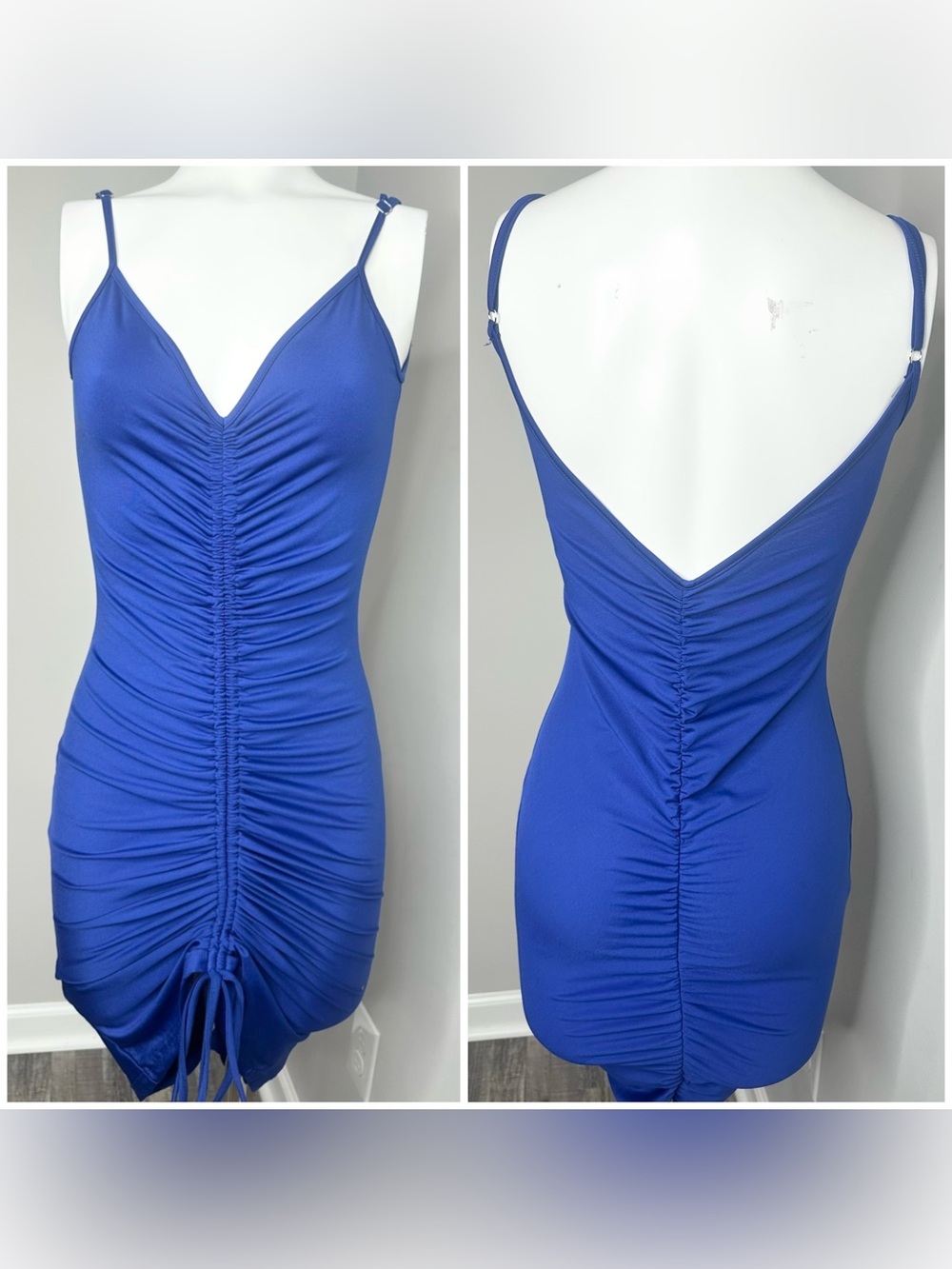 Cobalt Mini bodycon Dress with V-Neck- small